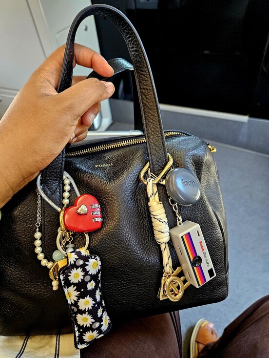 Fossil Handbags - Fossil Black Leather Satchel with Pearl Chain